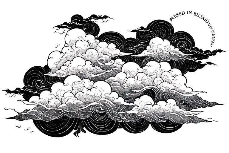 blessed in Japanese with clouds tattoo design idea