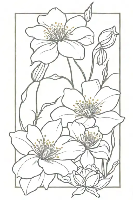 morning glory, aster, poppy, Larkspur, water lily flowers tattoo design idea