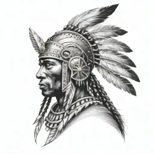 African Warrior With Native American headress tattoo design idea