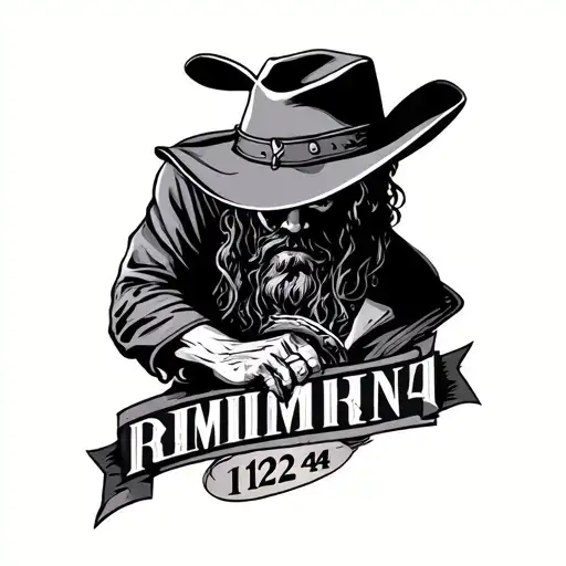 a Roman numeral tattoos with the date 1-12-24 with a cowboy with his hat and head down in remembrance  tattoo design idea