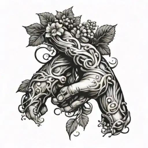 thick vines with handshake in the middle tattoo design idea