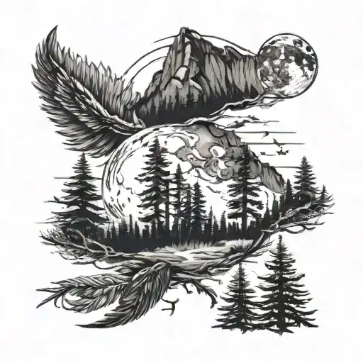 3 bear claw scratch marks and in the scratch marks i want feathers pinetrees and mountins and the moon  tattoo design idea