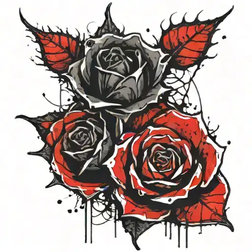 black thorny stem, black Rose, dripping blood off its thorns tattoo design idea