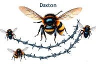"Daxton" bumblebees, lightning bugs, barbed wire tattoo design idea