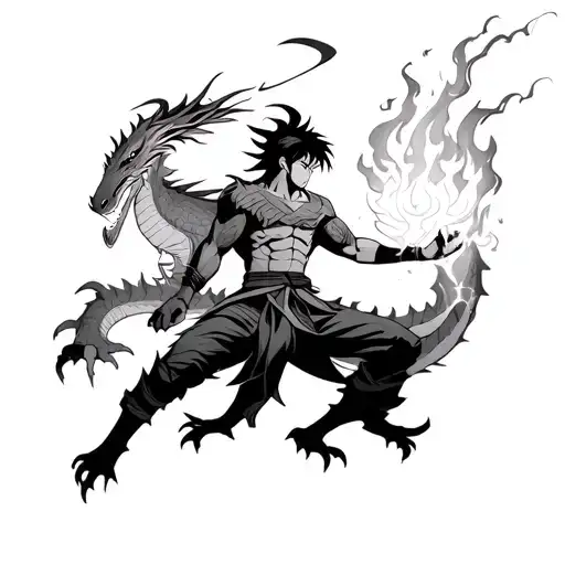 Zuko bending fire with dragon behind him tattoo design idea