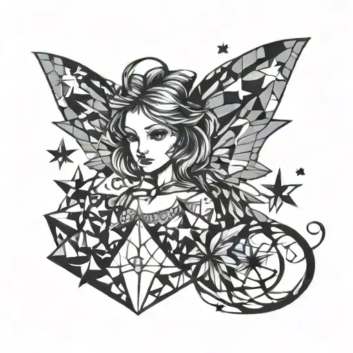 stars tiny fairy peeking tattoo design idea