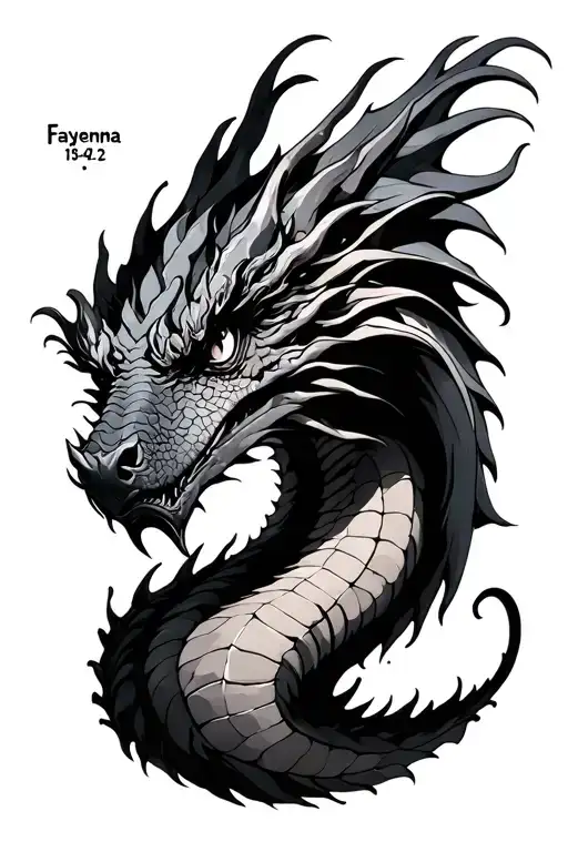 "Fayenna 18-4-22" dragon emerging tattoo design idea