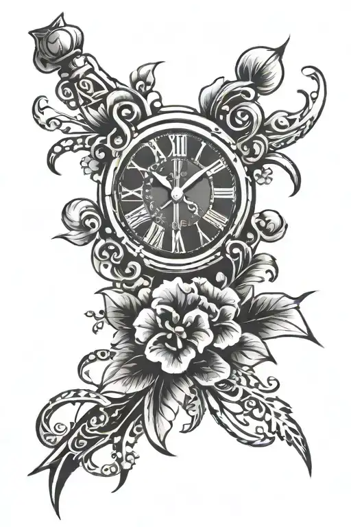 4 leaf clover clock hands pointing tattoo design idea