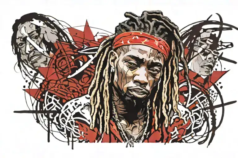 rapper with short half white half black dreads his name is Ken Carson and his hair is short and he's facing the screen  tattoo design idea