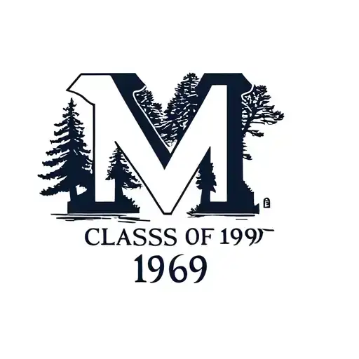 black and white university of michigan "M" incorporating pine trees and "Class of 1969" tattoo design idea