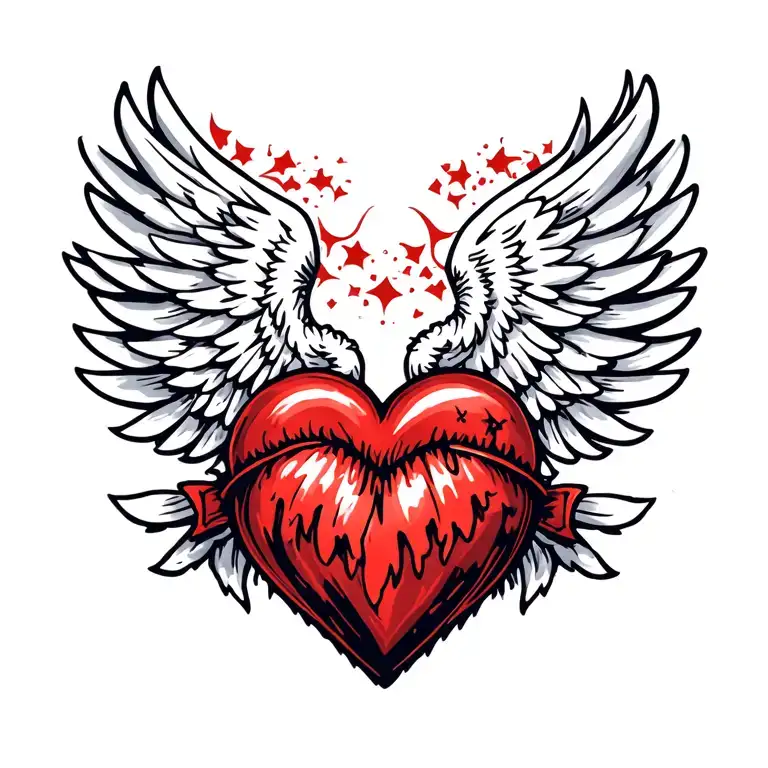 Wings with heart. remove background tattoo design idea