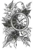 shattered broken clock with floweres  tattoo design idea