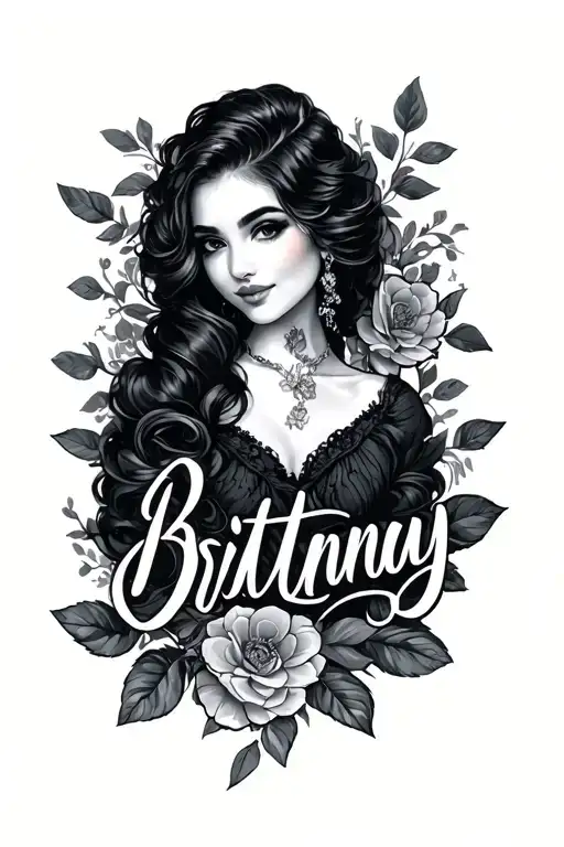 brittnay in fancy cursive font blended tattoo design idea