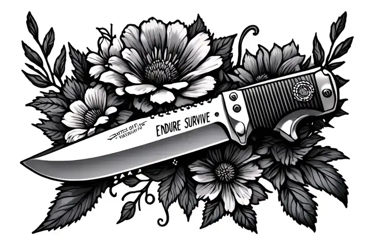 flowers, endure & survive, with switch blade knife from the last of us tattoo design idea