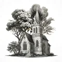 Burning Church tattoo design idea