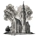 Burning Church tattoo design idea