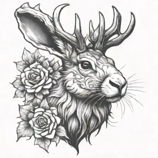 Jackalope with crown tattoo design idea