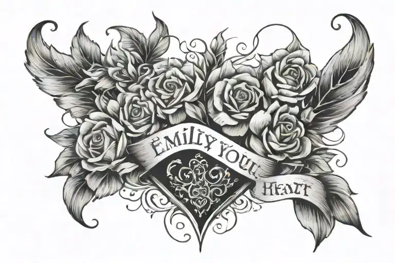 caption "emily you'll always be in my heart" tattoo design idea