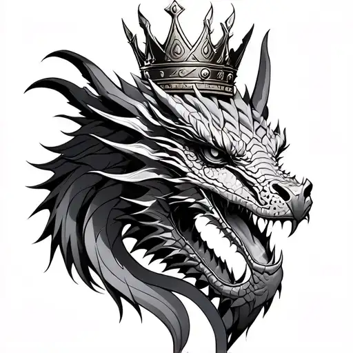 Three Dragons head with crown tattoo design idea