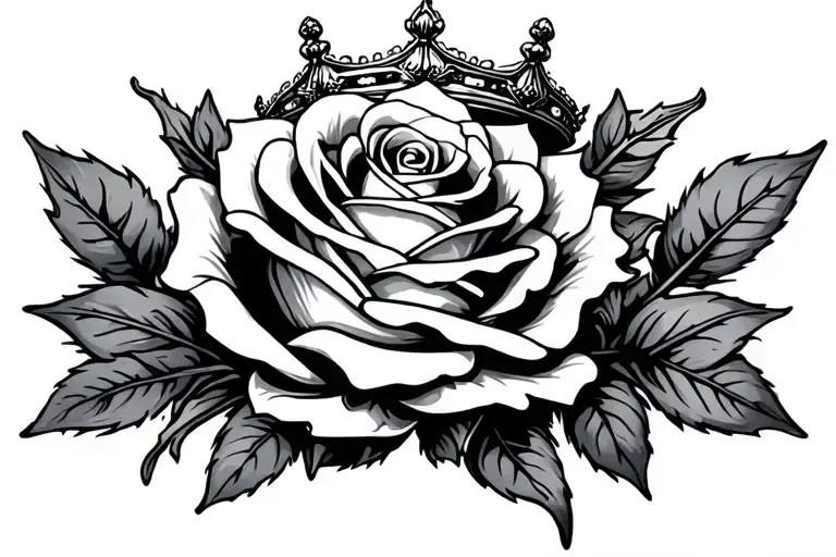 rose and crown tattoo design idea