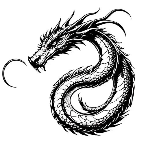 snake dragon emerges from the river steanpunk style tattoo design idea