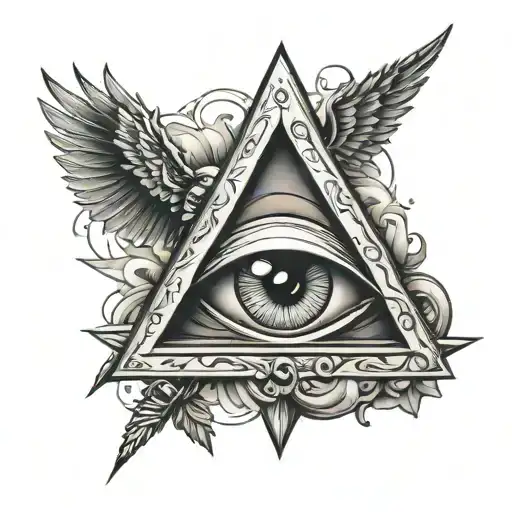 An imaginative tattoo combining the all-seeing eye with ghostly knights Templar in a modern and unique style tattoo design idea
