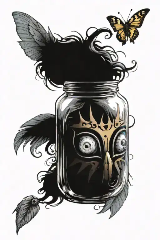 majora's mask and fairy in bottle tattoo design idea