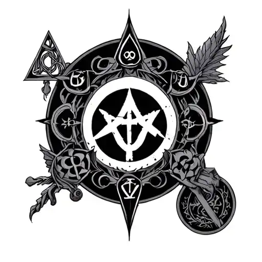 666 symbols incorporated tattoo design idea