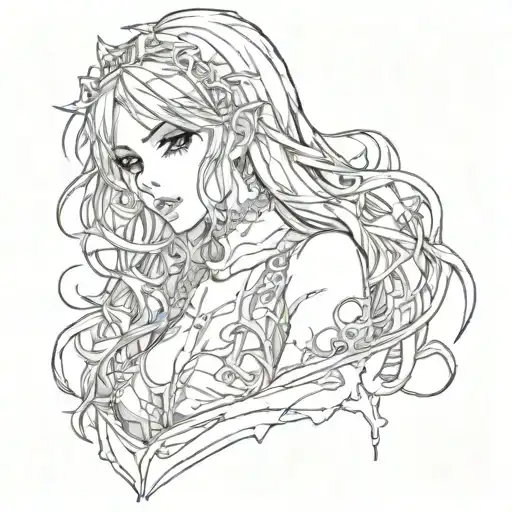 Black And White Anime Girl gore horror gothic Style  tattoo design idea