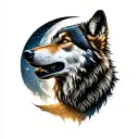 A wolf howling at a crescent moon tattoo design idea