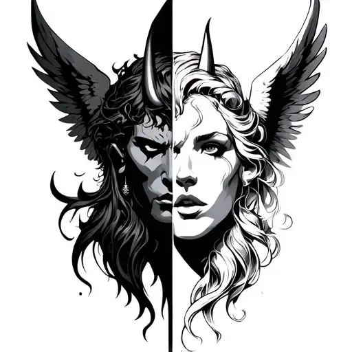 Half Angel Half Devil tattoo design idea