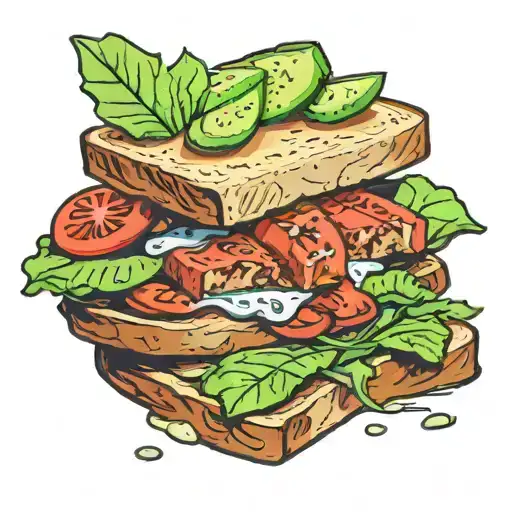 tuna sandwich with lettuce, tomato, and cucumber. On toasted sourdough bread.  tattoo design idea