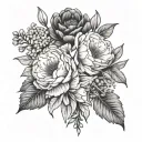 Bouquet of birth flowers with names tattoo design idea