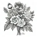 Bouquet of birth flowers with names tattoo design idea