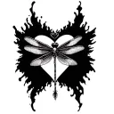 Gothic dragonfly facing the right holding a heart tattoo design idea