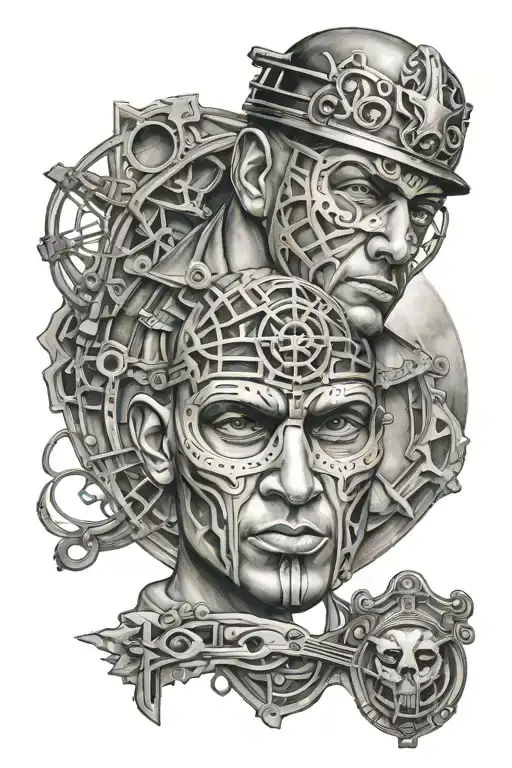 Prison Break themed tattoo design combining element of Baldwin's mask from Heaven Kingdom tattoo design idea