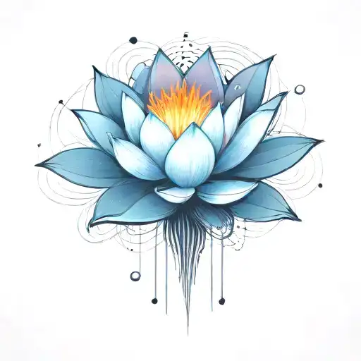 add trajectories surrounding lotus. use dark space colors replace the lighter pedals with darker colors tattoo design idea