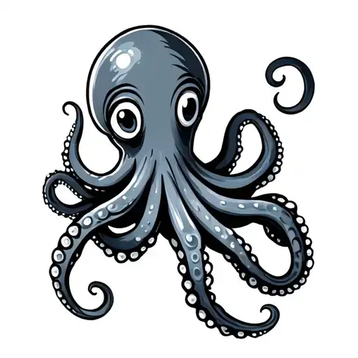 Illustration of a cartoon-style octopus tentacle tattoo, with thick black outlines, simple shading, and vibrant colors.  tattoo design idea