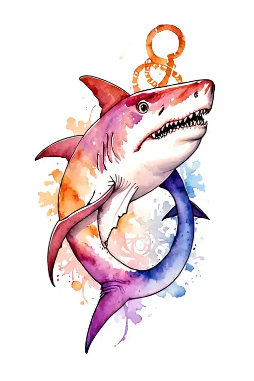 shark, anchor intertwined tattoo design idea