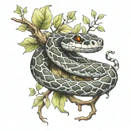 snake wrapped around tree branch tattoo design idea