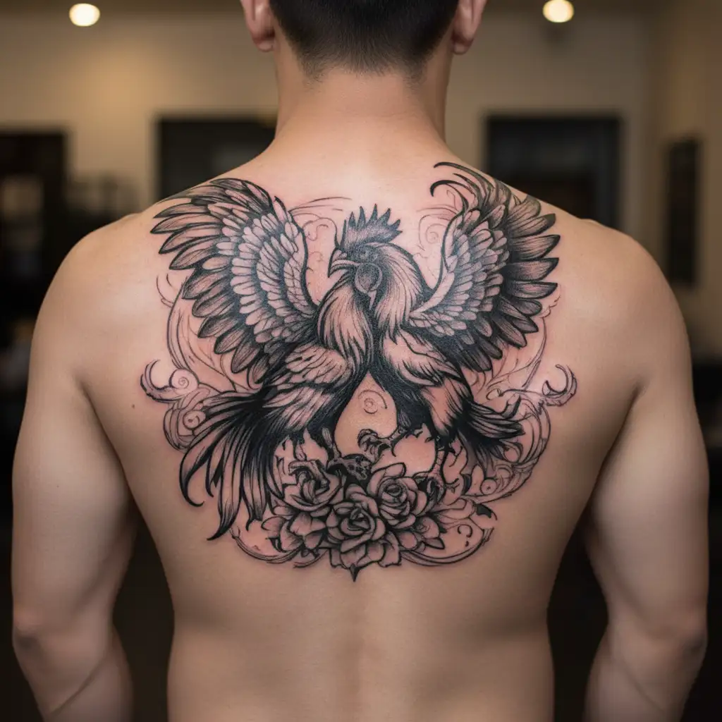 little roosters fighting each other tattoo design idea