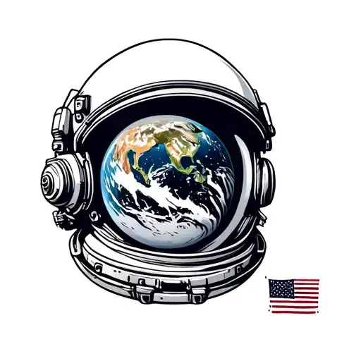 astronaut helmet with earth reflection realistic tattoo design idea