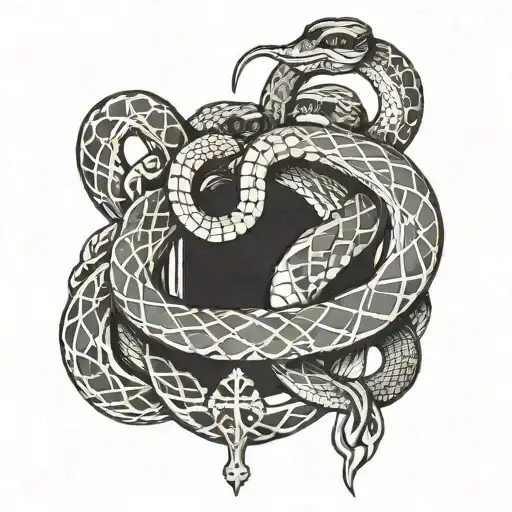 snakes intertwined with a bible scripture tattoo design idea