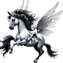 simple flying pegasus with pixie fairy tattoo design idea