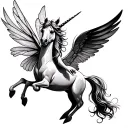 simple flying pegasus with pixie fairy tattoo design idea