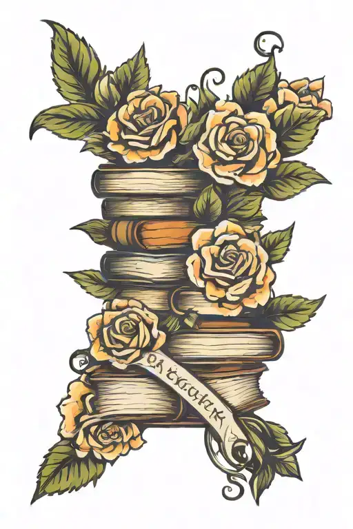 teacher inspirational books and flowers growing tattoo design idea