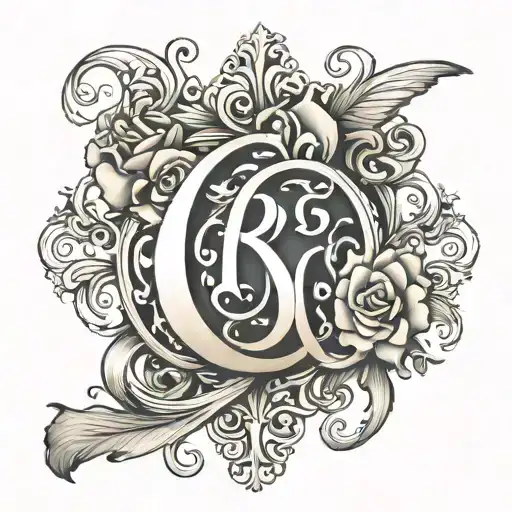 draw a tatto of initial name shown below with heart in middle  B❤I tattoo design idea