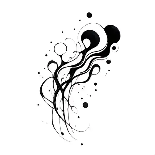 Abstract blackwork tattoo, organic amoeba-like shapes, fluid forms, solid black ink with negative space details, placed  tattoo design idea