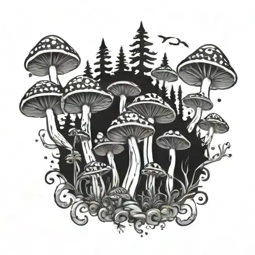 Psychedelic mushroom forest tattoo design idea
