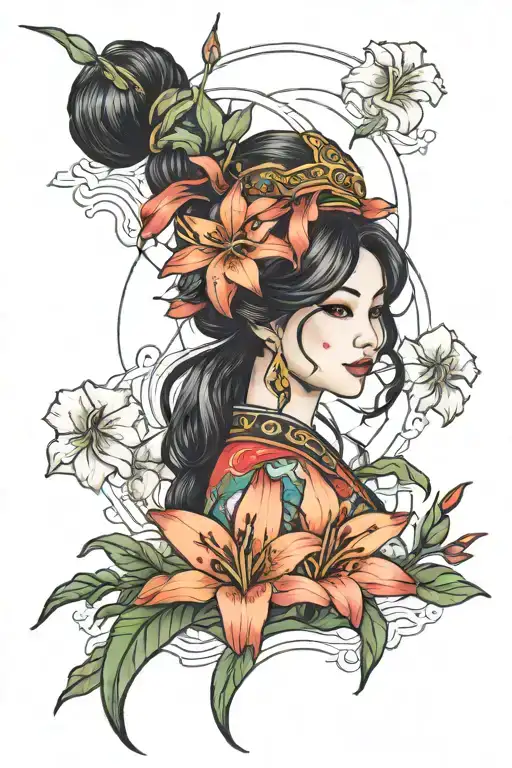vietnamese girl lily tattoo design idea